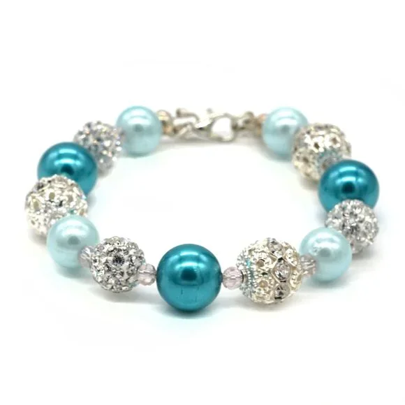 Custom made bracelet with blue and turquoise color beads - Picture 1 of 1